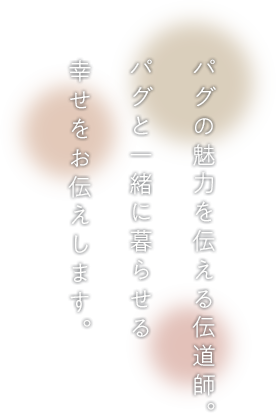 パグを魅力を伝える伝道師。パグと一緒に暮らせる幸せをお伝えします。